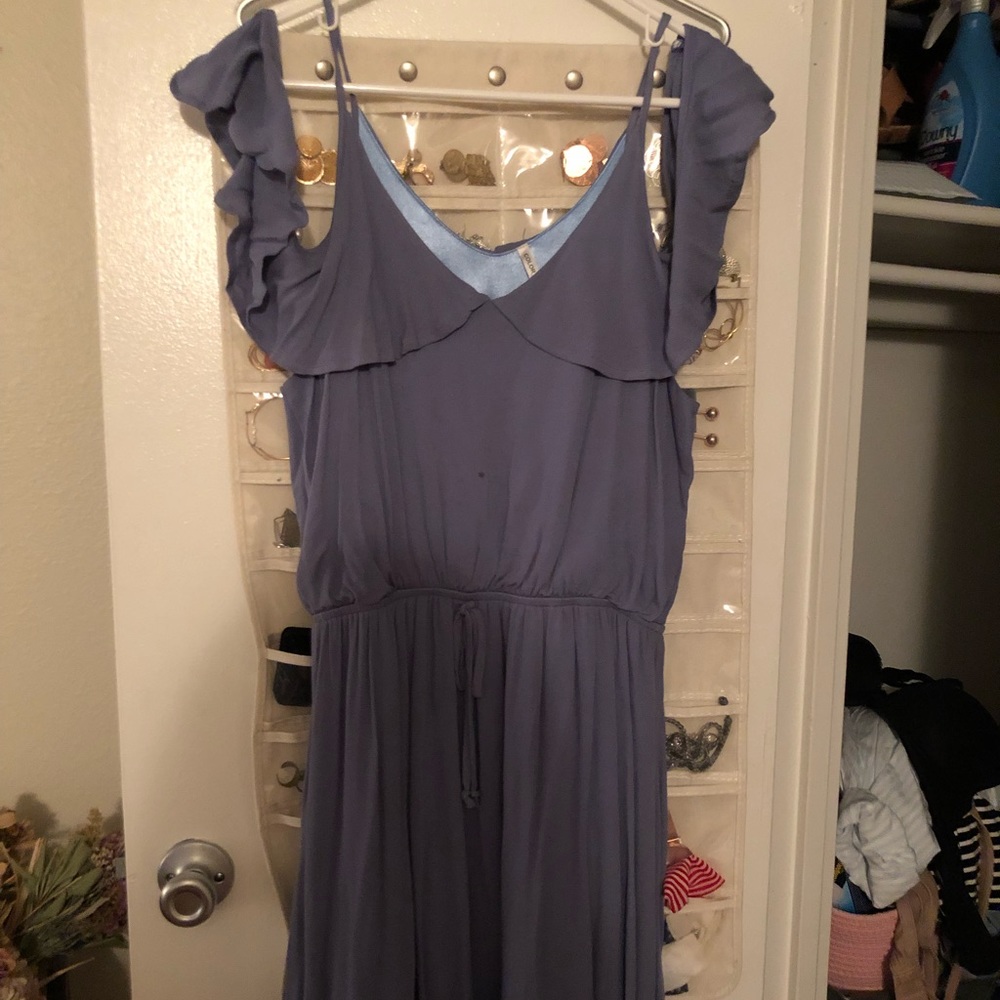 Blue Flutter-Sleeve Dress